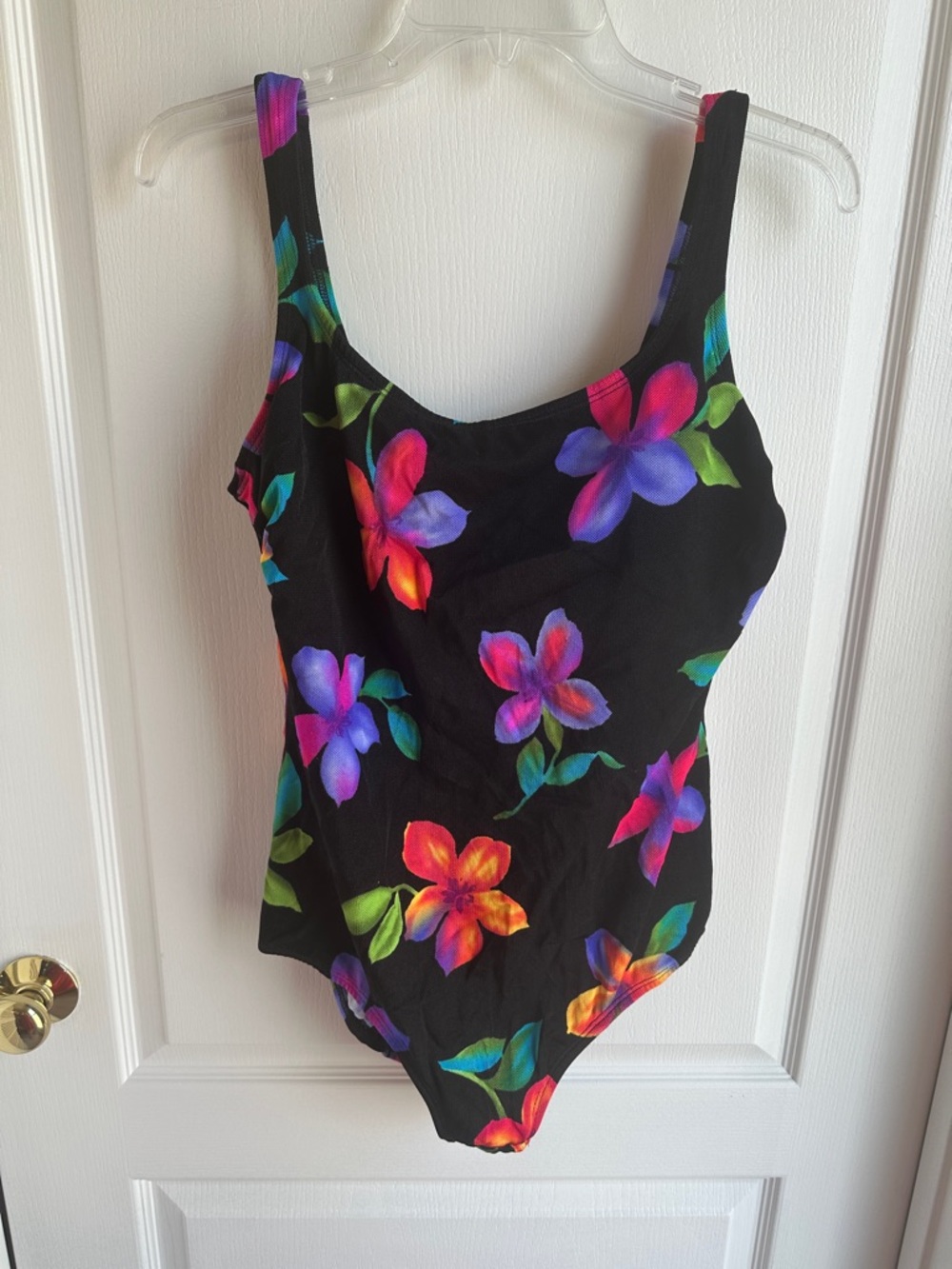 Longitude Women’s Black Floral One-Piece Swimsuit with Multicolor Flowers